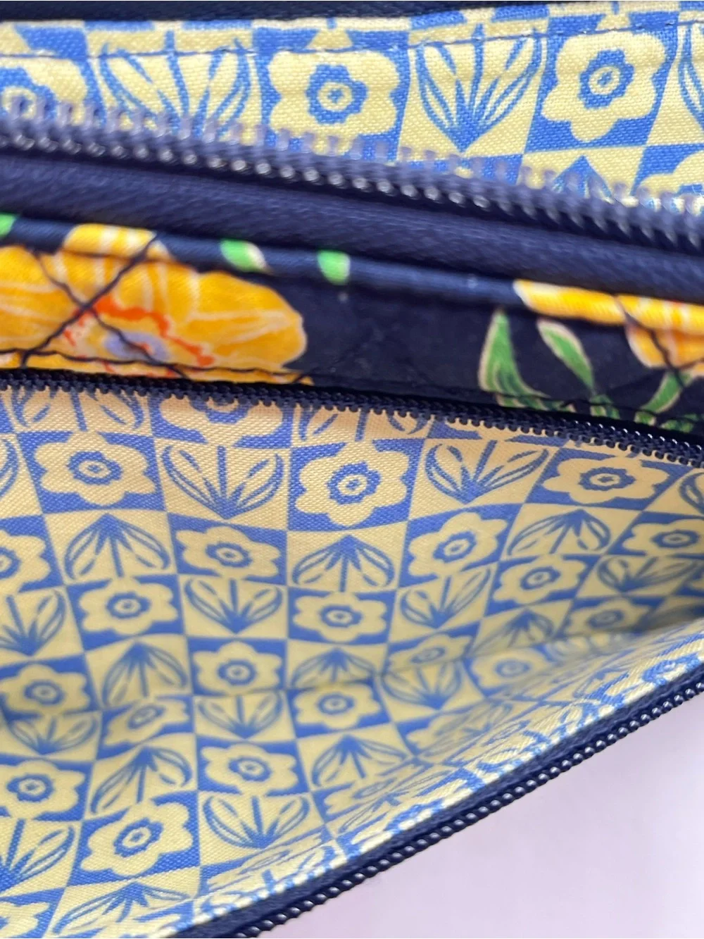 Vera Bradley Floral Quilted Zip Wallet - Navy and Yellow